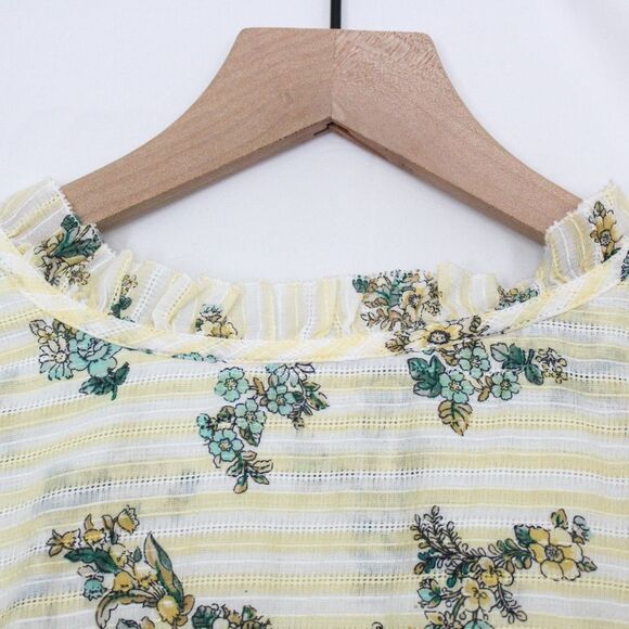 Loft Tie Neck Floral and Striped Peasant Blouse - Medium, Yellow Stripe - Picture 4 of 8